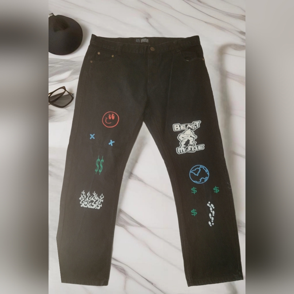 Denim Studio Graffiti Print Jeans Dark Blue Size 40x32